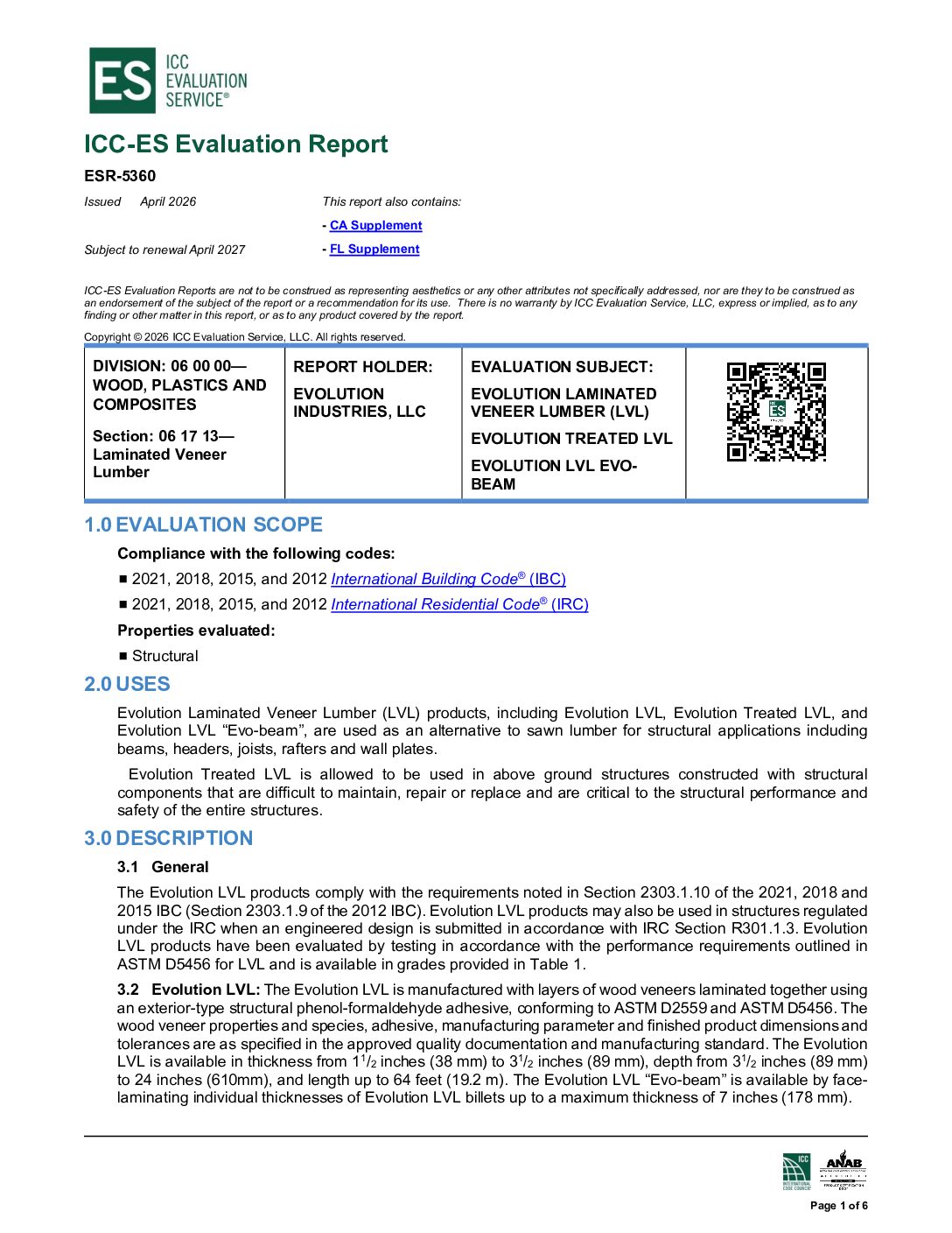 ESR-5360 Standard and Treated LVL