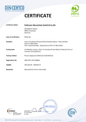 Pollmeier PEFC Certification